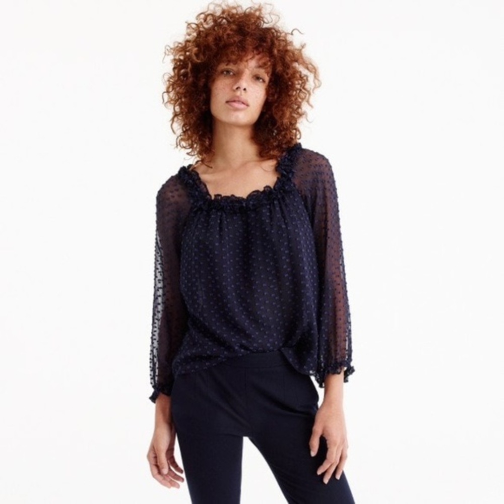 J.Crew Ruffle Penny Top in Clip Dot